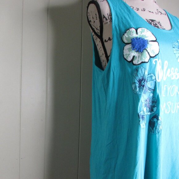 Est 1946 Sleeveless Blouse L Blessed Beyond Measure Floral Green Teal - Picture 9 of 14